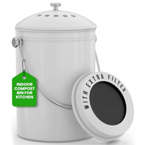 Utopia Kitchen Countertop Compost Bin 1.3 Gallon, Stainless Steel, White - color: White, size: 1.3 Gallon (Pack of 1)