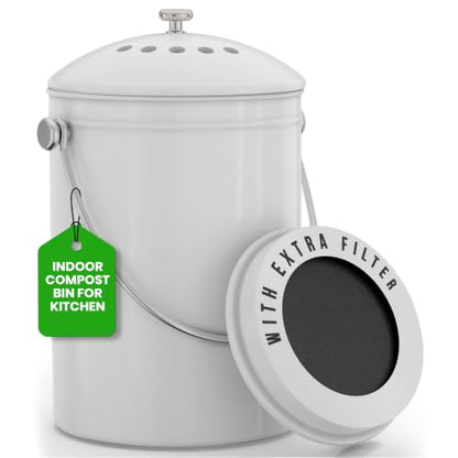 Utopia Kitchen Countertop Compost Bin 1.3 Gallon, Stainless Steel, White - color: White, size: 1.3 Gallon (Pack of 1)