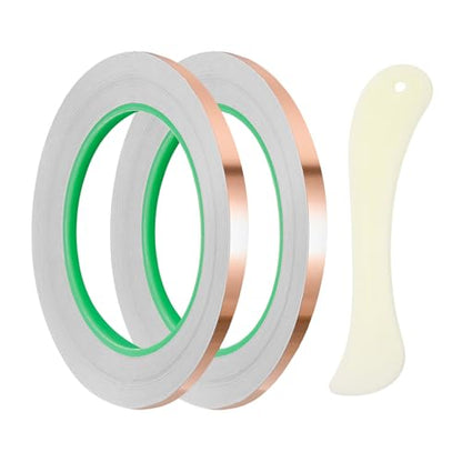 PATIKIL Copper Foil Tape, (0.39 Inch x 98 FT, Brass) (2 Set), Double Conductive Adhesive Tape with Correction Tool, Suit for - Guitar EMI/RFI Shielding/Electrical Repairs - size: 0.39 Inch x 98 FT