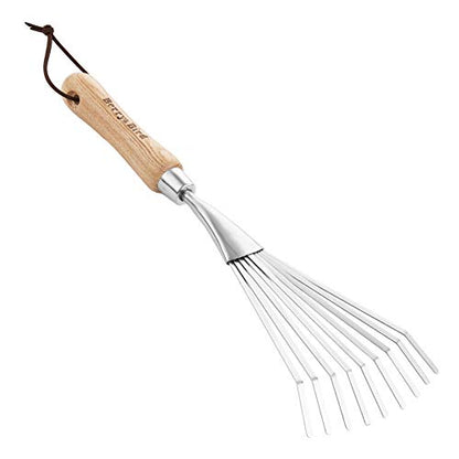 Gardening Hand Shrub Rake, 14.7" Stainless Steel Grass Rake
