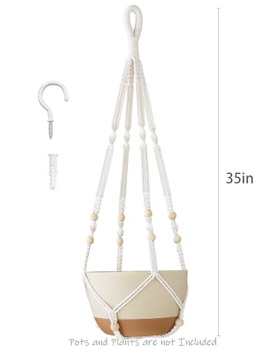 35 Inch Macrame Plant Hanger Indoor Hanging Plant Holder Ivory 1Pc