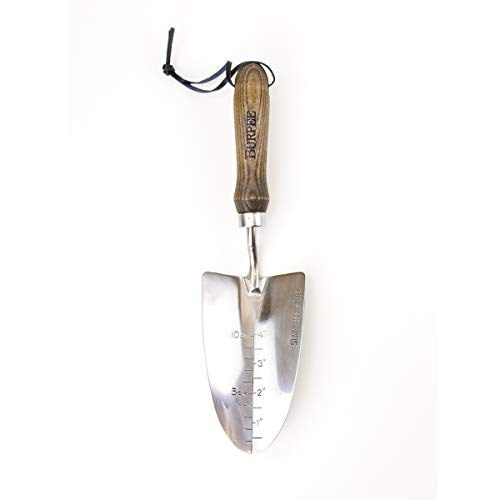 Burpee 13" Stainless Steel Trowel | Durable Long Lasting Garden Tool | Leather Wrist Strap 5" Handle, 10 Year Warranty - color: Walnut, style: Trowel
