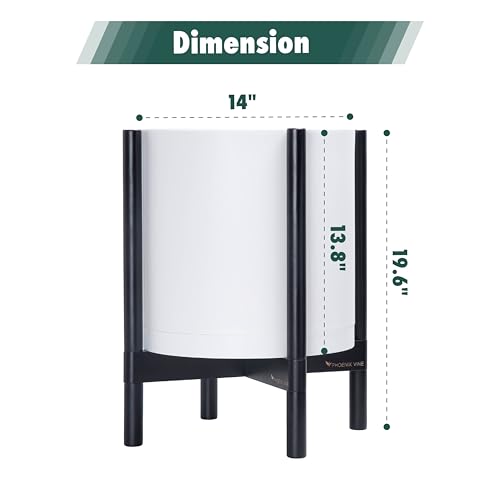 D'vine Dev Plastic Pot with Ebony Wood Stand, White, 14 in, 55-C-T-1 - color: Matte White Pot + Ebony Stand, size: 14 Inch