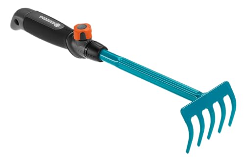 Gardena combisystem Flower Rake: Five-tined Hand rake for Raking and loosening Soil in beds and Flower Boxes, 8.5 cm Working Width, Ergonomic Handle, Corrosion Protection (8925-20) - style: Flower Rake