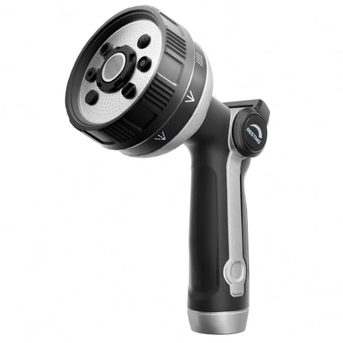 RESTMO Garden Hose Nozzle Heavy Duty, Thumb Control Metal Sprayer Nozzle - color: Silver, size: Normal