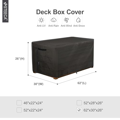 Patio Deck Box Cover Waterproof, 62L x 30W x 26 inch, Black - color: Black, size: 62"x30"x26"(H)