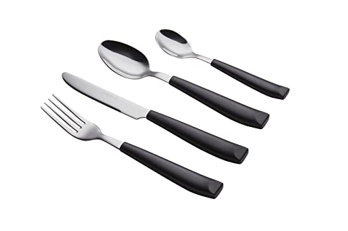 EXZACT 16 pcs Flatware Set Stainless Steel Wide Handles Serves 4 Black - color: Black x 16