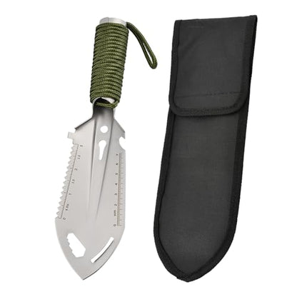 9‑in‑1 Mini Camping Shovel, Ultralight Backpacking Trowel Multitool - color: silver