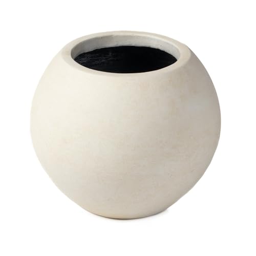 TITAN GREAT OUTDOORS Ash & Ember 16" Round Sphere Satin Ivory Planter, 14 Gallon Lightweight Fiberstone Composite with Weather-Resistant Finish, Modern Planter Pot for Indoor and Outdoor Plants - color: Ivory, size: Planter Size: 16" Diameter