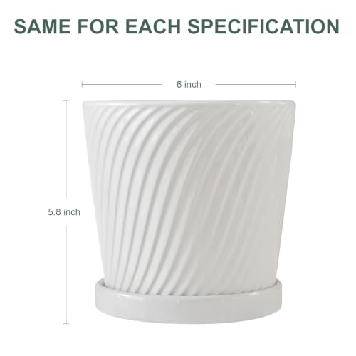 White 6 Inch Flower Pots for Plants,Ceramic Planter with Drainage Holes - color: White