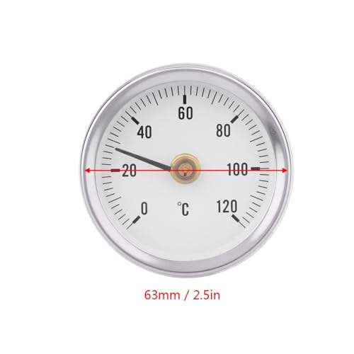 63mm Pipe Surface Thermometer IP55 0-120°C, Bimetal Spring Thermometer for Oil Systems, Power Plants, Marine, Fast On-Site Readout