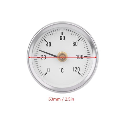 63mm Pipe Surface Thermometer IP55 0-120°C, Bimetal Spring Thermometer for Oil Systems, Power Plants, Marine, Fast On-Site Readout
