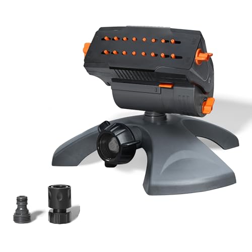 Diivoo Mini Turbo Oscillating Water Sprinklers for Yard, Garden Sprinkler with Large Base, Adjustable Width, Range and Flow Rate, 16 Nozzles, Grey - color: Gray