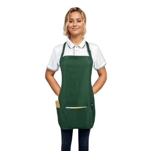 Adjustable Waterproof Aprons with 3 Pockets for Men Women, Server Apron for Kitchen Cooking Gardening Restaurant - color: Green, 2 Pack