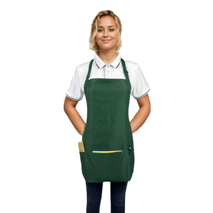 Adjustable Waterproof Aprons with 3 Pockets for Men Women, Server Apron for Kitchen Cooking Gardening Restaurant - color: Green, 2 Pack