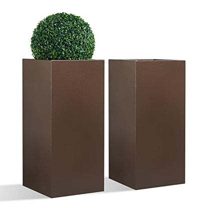 14Lx14Wx30H Rust-resistant Metallic Outdoor Indoor Tall Planter Set of 2 - color: Espresso