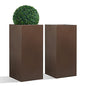 14Lx14Wx30H Rust-resistant Metallic Outdoor Indoor Tall Planter Set of 2 - color: Espresso