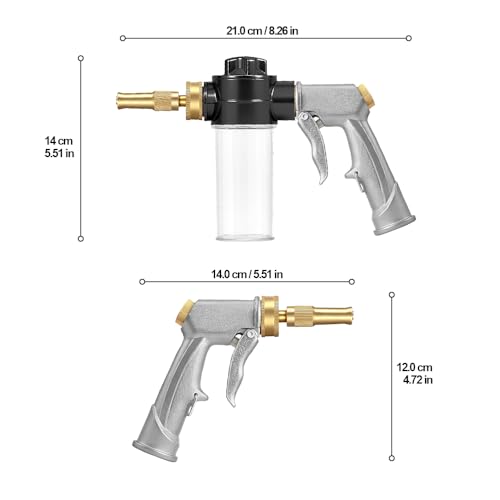Hose End Sprayer Nozzle,Metal Car Wash Foam Gun with Soap Dispenser - color: Silver