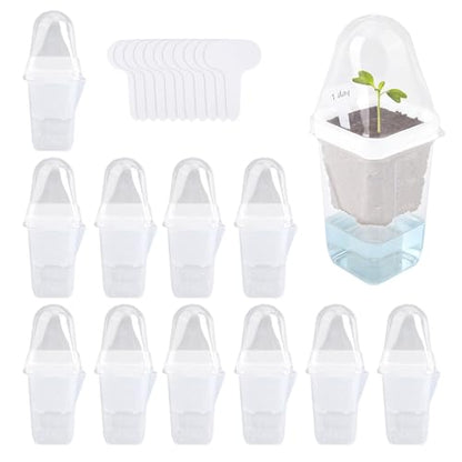 12 Sets 2.5" Mini Self Watering Pots with Humidity Dome & Plant Labels