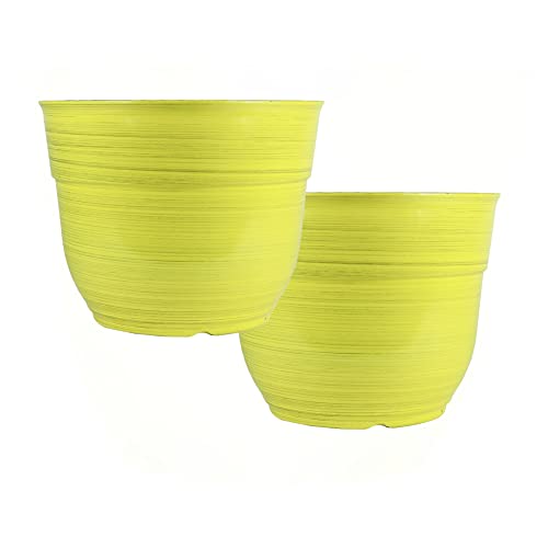 Garden Elements Indoor/Outdoor Glazed Brushed Happy Plastic Planter, Large, Bright Yellow, 15" (Pack of 2) - color: Bright Yellow