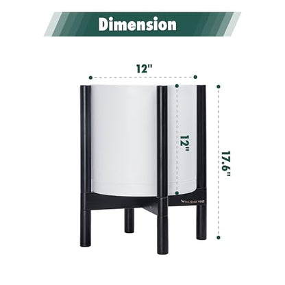 D'vine Dev Plastic Pot with Ebony Wood Stand, White, 12 in, 55-C-Q-1 - color: Matte White Pot + Ebony Stand, size: 12 Inch