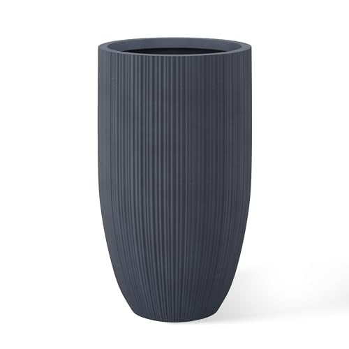 Kante Small Round Tapered Charcoal Concrete Planter 24" Tall, Outdoor - color: Textured Charcoal, size: 24" Tall