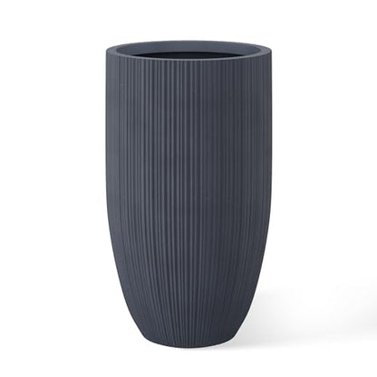Kante Small Round Tapered Charcoal Concrete Planter 24" Tall, Outdoor - color: Textured Charcoal, size: 24" Tall