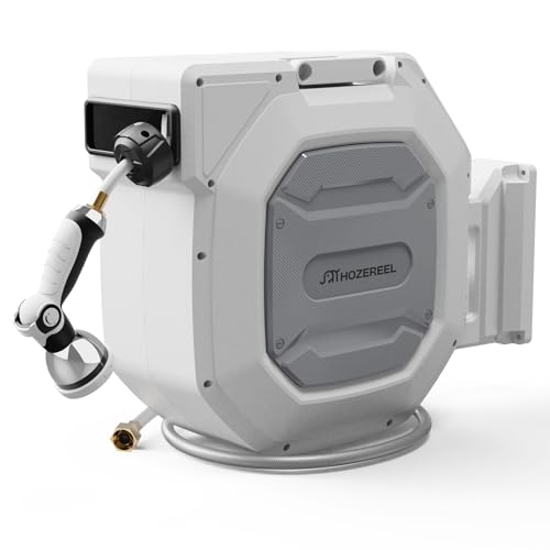 Retractable Garden Hose Reel 1/2" x 165 FT, Metal Bracket Design - color: Grey, size: 1/2" x165FT Metal Bracket