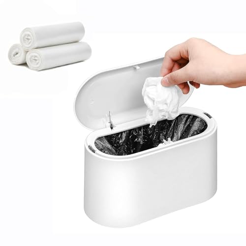 SUBEKYU Mini Trash Can with Lid,Small Desk Garbage Can,White 0.5 Gal - color: White 0.5 Gal with Lid