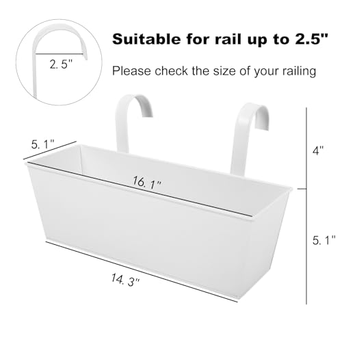 16 Inch Railing Planters Box Metal Hanging Flower Pot 5 Pcs - color: White-5pcs