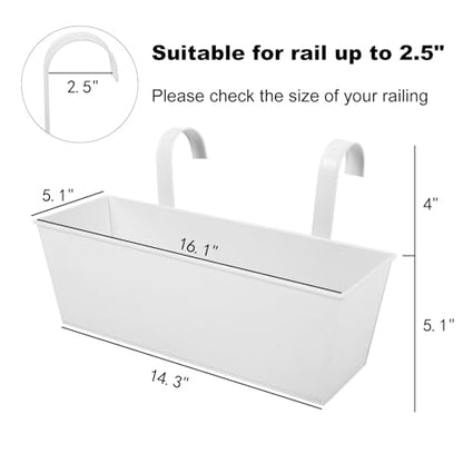 16 Inch Railing Planters Box Metal Hanging Flower Pot 5 Pcs - color: White-5pcs