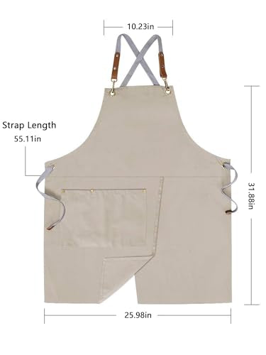 KITCHIEF Pottery Apron Split Leg,Cross Back Chef Apron with Pockets,Painting Apron with Adjustable Straps for Cooking,Baking,BBQ,Ceramic,Gardening(Khaki) - color: Khaki