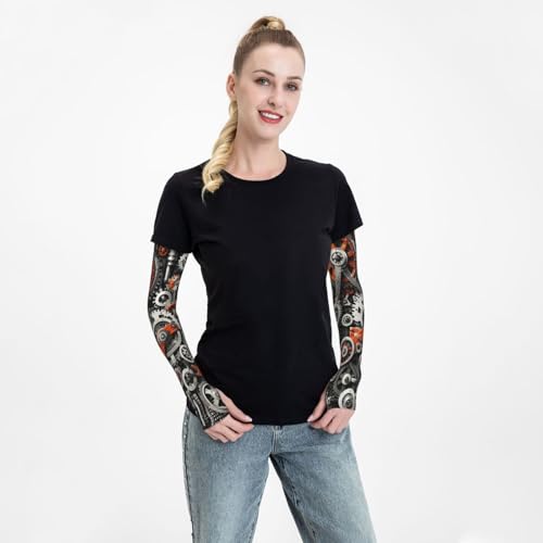 Arm Sleeves,Cooling UV Sun Protection Sports Compression for Men Women Garden Sports with Thumb Hole - color: Mechanical Gears