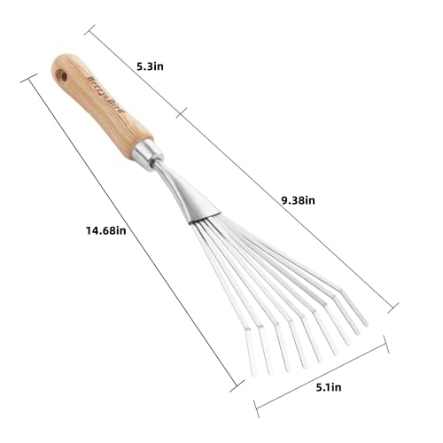 Gardening Hand Shrub Rake, 14.7" Stainless Steel Grass Rake