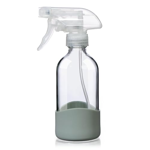 8oz Clear Glass Spray Bottles with Silicone Sleeve for Cleaning Solutions - color: Grass green