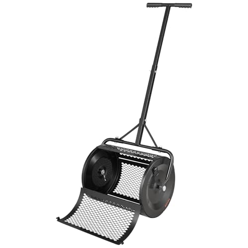 VEVOR Compost Spreader, 16.5" Wide Peat Moss Spreader with T Shaped Handle, 3 Heights Adjustable, Powder-Coated Steel Garden Peat Moss Roller, Heavy Duty Grass Seed Roller for Planting Seeding, Black - size: 16.5in