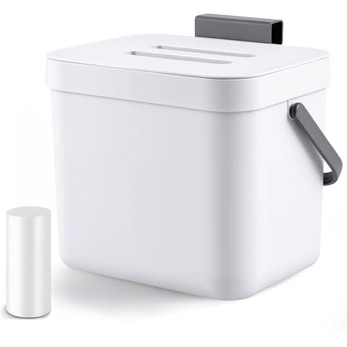 Kitchen Compost Bin - 1.8 Gallons Hanging Trash Can with Lid for Kitchen Cabinet Door, Under Sink, Wall Mounted Waste Bin for Bathroom, 7L(White) - color: WHITE, size: 7 L / 1.8 Gal - Lid