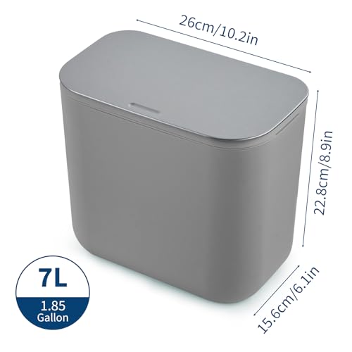 1.85 Gal/7L Hanging Trash Can, Stainless Steel Compost Bin with Lid & Hook, Small Garbage Can for Kitchen Counter, Bathroom Sink, Office Desk, Space-Saving Rubbish Bin - Grey - size: 1.85 Gallon /7 Liter