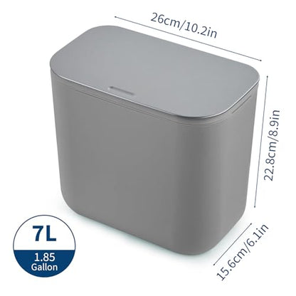 1.85 Gal/7L Hanging Trash Can, Stainless Steel Compost Bin with Lid & Hook, Small Garbage Can for Kitchen Counter, Bathroom Sink, Office Desk, Space-Saving Rubbish Bin - Grey - size: 1.85 Gallon /7 Liter