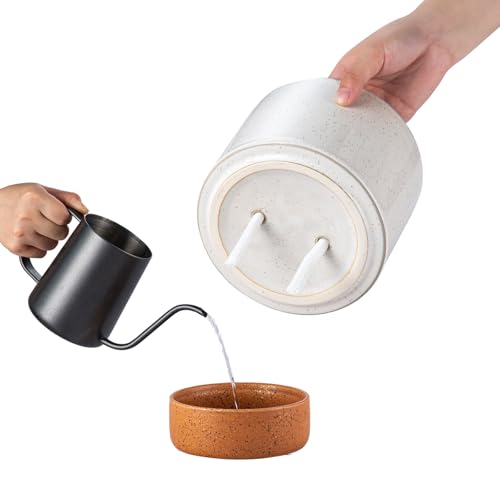 6 Inch Ceramic Self Watering Planter with Drainage Hole, Grey - color: Retrogrey, size: Small