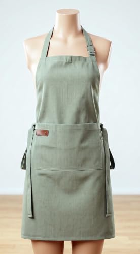 Washed Cotton Kitchen Apron | Adjustable 25x31, Light Green