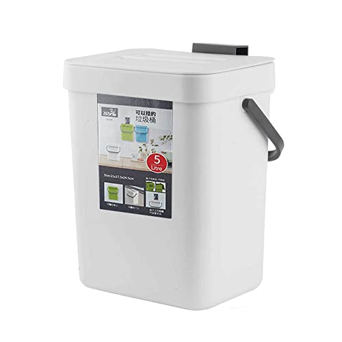 Small Trash Can with Lid Mini Kitchen Hanging Trash Can Tightly Sealed Odor Free, Small Countertop Compost Bin for Scraps from Daily Cooking, Mountable Trash Bin for Kitchen Counter, 5L/1.3 White - color: white