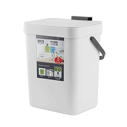 Small Trash Can with Lid Mini Kitchen Hanging Trash Can Tightly Sealed Odor Free, Small Countertop Compost Bin for Scraps from Daily Cooking, Mountable Trash Bin for Kitchen Counter, 5L/1.3 White - color: white