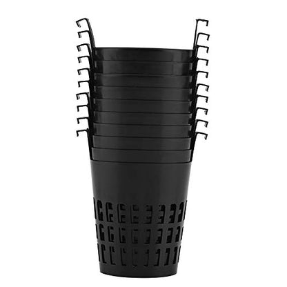 Ymiko 10 Pack Garden Slotted Mesh Cups Net Pot, Plastic Planting Basket with Hook for Hydroponics, Aeroponics, Orchids (Black)