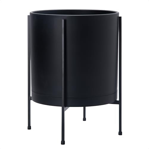 D'vine Dev Plastic Planter Pot with Metal Stand, Black, 14 in, 55-D-B-4 - color: Black, size: 14 Inch