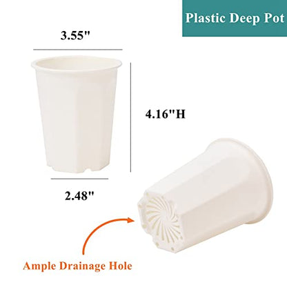 17 PCS 3.55" Plastic Deep Nursery and Seedling Pots, Transplant Seed Starter Planter, White - color: White, size: 3.55 inch