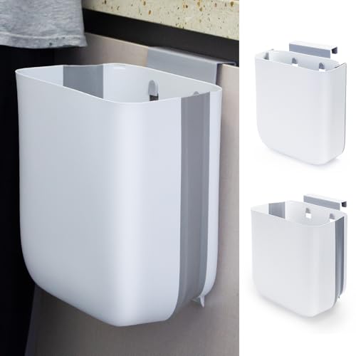Soddeph 3.2 Gallon Foldable Hanging Trash Can for Cabinet Door,Kitchen Compost Bin,Wall-Mounted Plastic Garbage Can for Countertop or Under Sink, Bathroom and RV,No Lid (White) - color: white