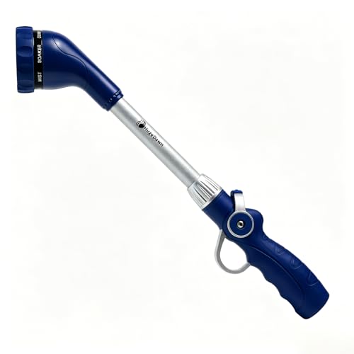 HugeDawn Garden Hose Wand, 16-Inch Heavy Duty Zinc Alloy & Aluminum Watering Wand with 8 Spray Patterns Thumb Control for Hanging Baskets, Garden, Cleaning (Blue) - color: Blue