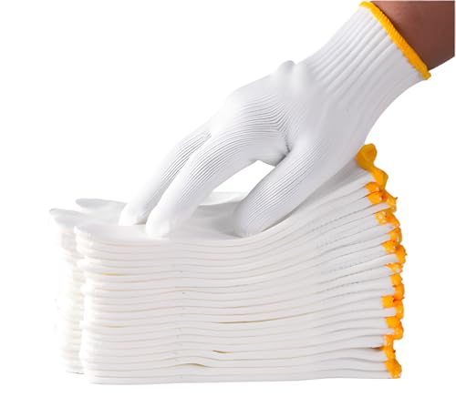 Unisex White Cotton Polyester Knitted Safety Work Gloves, 12/36/240 Pairs - color: A-white (12 Pairs) No Dots