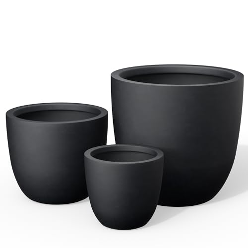Kante Set of 3 Black Concrete Bowl Round Planters for Modern Home - color: Black, size: Set of 3: 10/14/18-Inch Dia